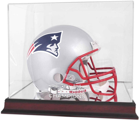 New England Patriots Super Bowl XXXIX Champions Mahogany Helmet Display Case