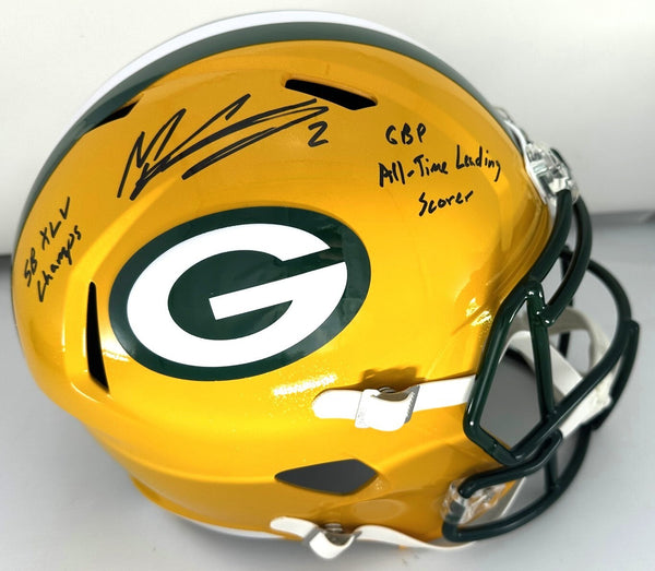 Packers MASON CROSBY Signed Full Size Replica Speed Helmet AUTO w/ Scripts - JSA