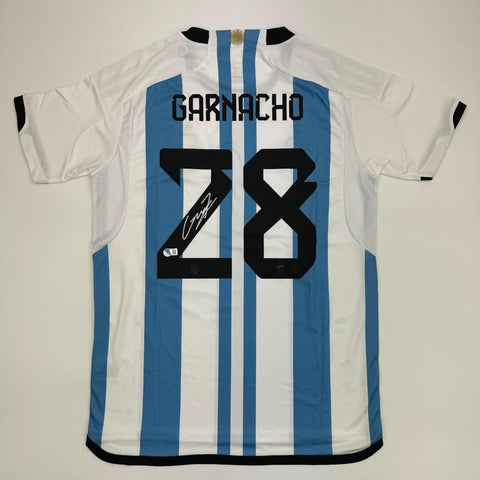Autographed/Signed Alejandro Garnacho Argentina Blue Soccer Jersey BAS COA
