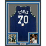 FRAMED Autographed/Signed DENNIS RODMAN 33x42 Dallas Blue Jersey PSA/DNA COA