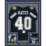 FRAMED Autographed/Signed BILL BATES 33x42 Dallas Dark Blue Jersey PSA/DNA COA
