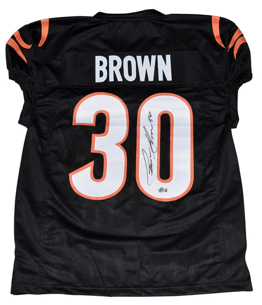 CHASE BROWN SIGNED CINCINNATI BENGALS #30 BLACK GAME CUT JERSEY BECKETT