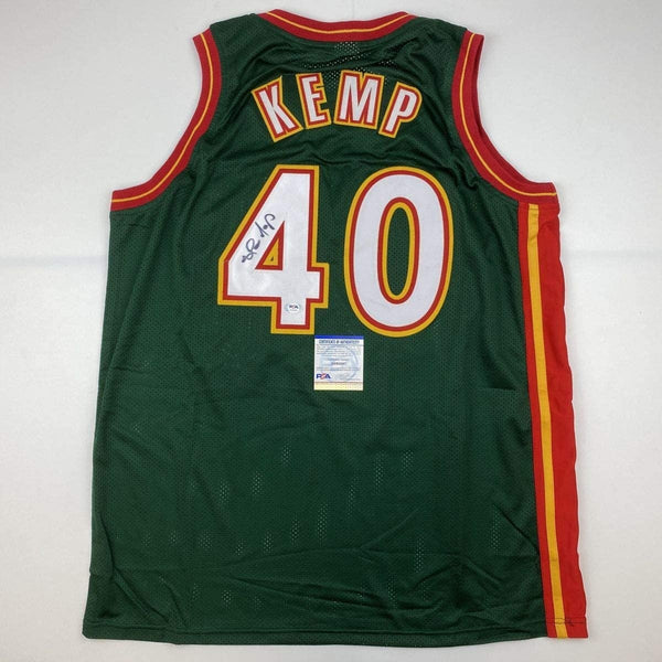 Autographed/Signed Shawn Kemp Seattle Dark Green Jersey PSA/DNA COA