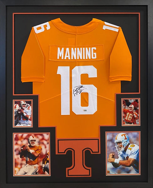 Peyton Manning Autographed Signed Framed Tennessee Black Matt Jersey FANATICS
