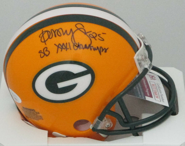 Packers DORSEY LEVENS Signed Riddell Mini Helmet AUTO W/ SB XXXI CHAMPS - JSA
