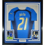 Framed Autographed/Signed Andrea Pirlo 35x39 Italy Blue Jersey Beckett COA
