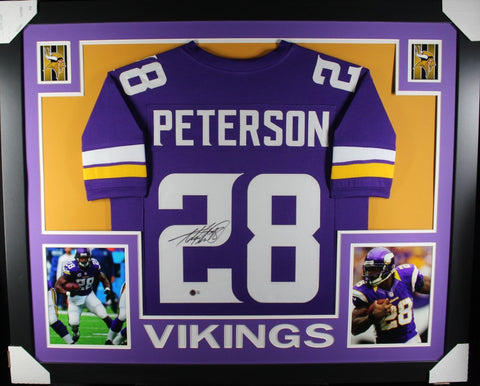 Adrian Peterson Autographed/Signed Pro Style Purple Framed Jersey BAS 44605