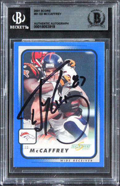 Broncos Ed McCaffrey Authentic Signed 2001 Score #61 Card BAS Slabbed