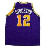 Autographed/Signed John Stockton Utah Purple Jersey Beckett BAS COA