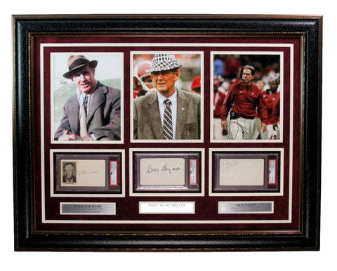 Alabama Football Coaches Signed Cards w/8x10 Photo Collage Framed PSA/DNA 199496