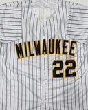CHRISTIAN YELICH Signed Custom Replica Pinstripe Brewers Jersey AUTO - BAS