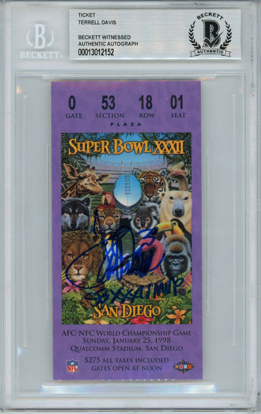 Terrell Davis Autographed Super Bowl XXXII Ticket Stub MVP BAS Slab 32826