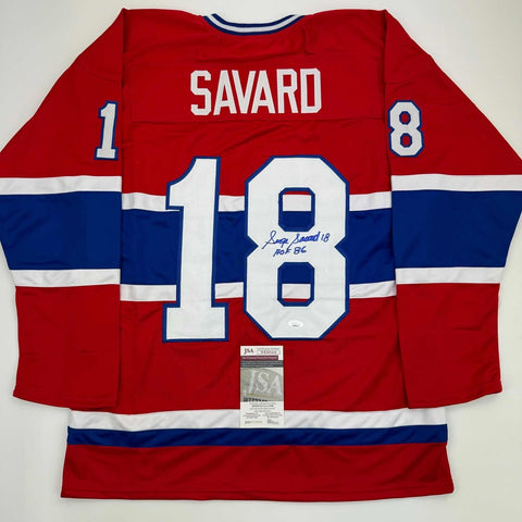 Autographed/Signed Serge Savard HOF 86 Montreal Canadiens Red Jersey JSA COA