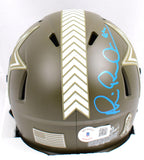 Michael Irvin Signed Cowboys Salute to Service Speed Mini Helmet- Beckett W Holo