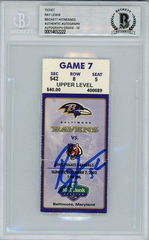 Ray Lewis Autographed/Signed 12/7/2003 vs Bengals Ticket Beckett Slab 39178