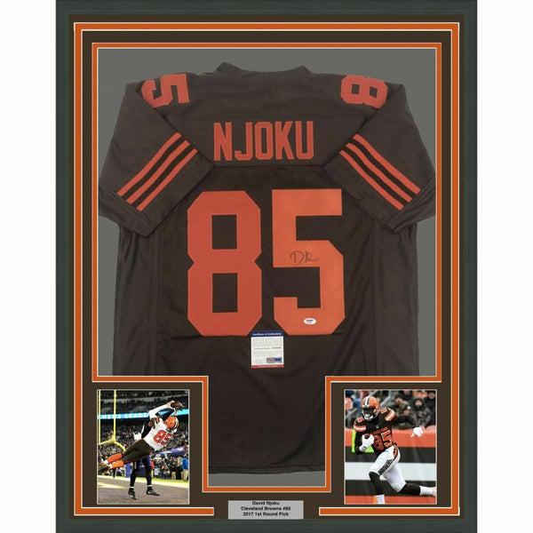 FRAMED Autographed/Signed DAVID NJOKU 33x42 Cleveland Color Rush Jersey PSA COA
