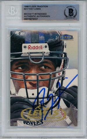 Ray Lewis Signed 1998 Fleer Tradition #217 Trading Card Beckett Slab 43371