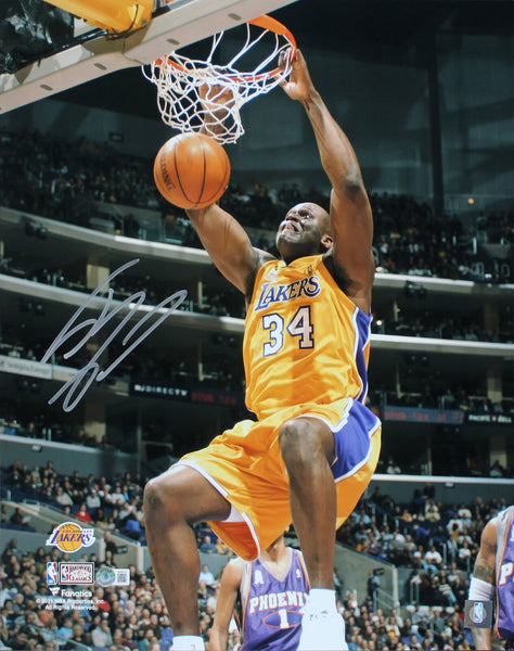 Lakers Shaquille O'Neal Signed 16x20 Vertical Dunk Photo Vs Suns BAS Witnessed