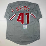Autographed/Signed Charlie Manuel Philadelphia Grey Jersey PSA/DNA COA