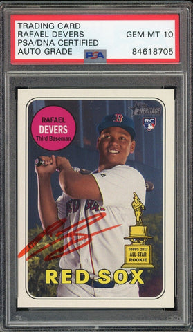 2018 Topps Heritage SP #189 Rafael Devers RC Red Ink PSA/DNA Auto GEM MINT 10