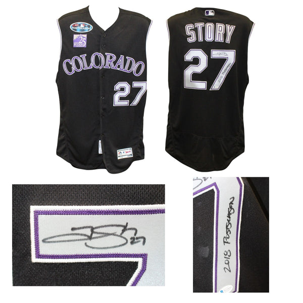 Trevor Story Signed '18 Postseason Game Issued Rockies Jersey 46 Beckett 57816