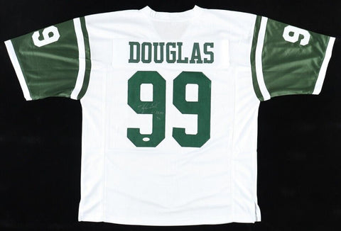 Hugh Douglas Signed New York Jets Jersey Inscribed DROY 95 (JSA COA) Pro Bowl DE