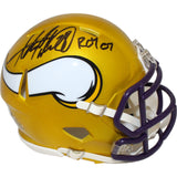 Adrian Peterson Autographed Minnesota Vikings Mini Helmet ROY Beckett WIT 46637
