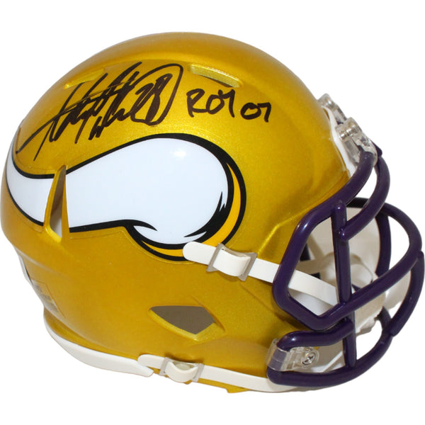 Adrian Peterson Autographed Minnesota Vikings Mini Helmet ROY Beckett WIT 46637