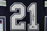 Deion Sanders Autographed Pro Style Sz XL Blue Framed Jersey 35x43 Beckett 57309
