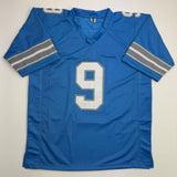 Autographed/Signed Derrick Moore Detroit Blue Football Jersey BAS COA