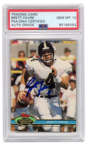 Brett Favre Signed 1991 Topps Stadium Club Rookie Card #94 -(PSA Slab / Auto 10)