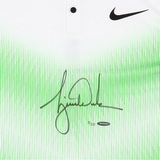 Tiger Woods Autographed Nike Golf Green Stripe Pattern Polo Shirt UDA LE 25