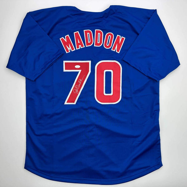 Autographed/Signed Joe Maddon Chicago Blue Baseball Jersey JSA COA
