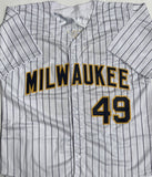 PAT MURPHY Signed Replica Pinstripe #49 Jersey AUTO - Milwaukee Brewers - BAS