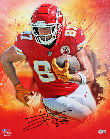 Travis Kelce Signed Chiefs Framed 16x20 Stretched Canvas-Beckett W Hologram