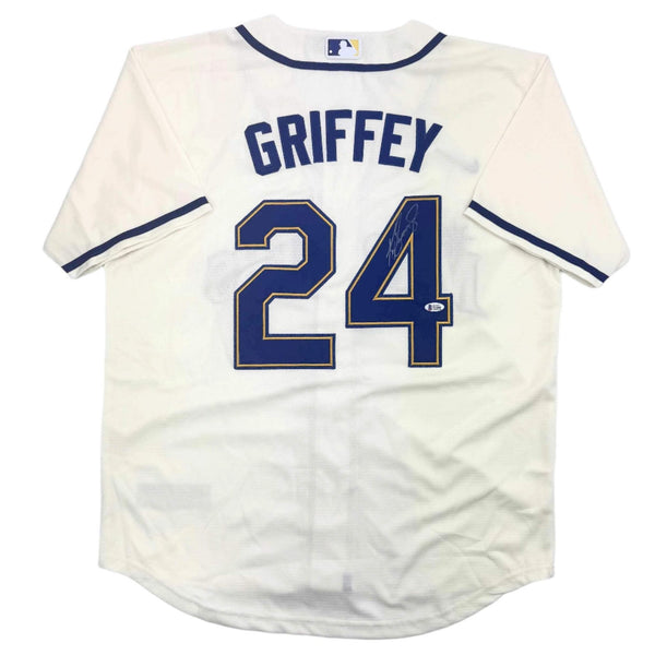 Autographed/Signed Ken Griffey Jr. Seattle Cream Baseball Jersey Beckett BAS COA
