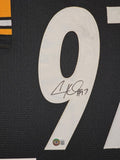 FRAMED PITTSBURGH STEELERS CAM HEYWARD AUTOGRAPHED SIGNED JERSEY BECKETT HOLO