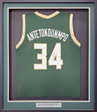 BUCKS GIANNIS ANTETOKOUNMPO AUTOGRAPHED FRAMED GREEN JERSEY BECKETT 193889