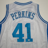 Autographed/Signed Sam Perkins UNC North Carolina White Jersey JSA COA