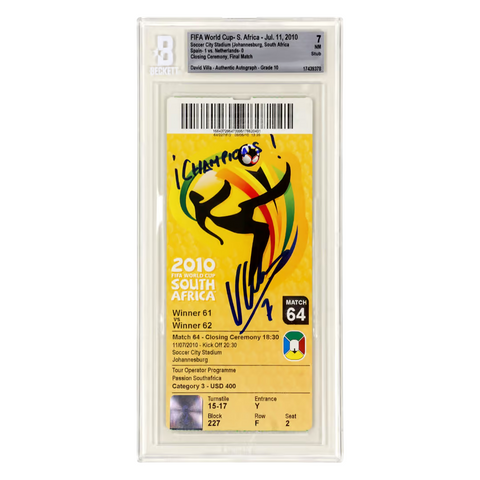 David Villa Signed 2010 World Cup Final Match Ticket Inscribed Champions - BGS 7