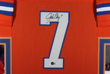 John Elway Autographed/Signed Pro Style Orange Framed Jersey BAS 44589