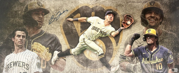 Brewers Gold Glover SAL FRELICK Signed 13x31 Stretched Canvas Collage AUTO - BAS