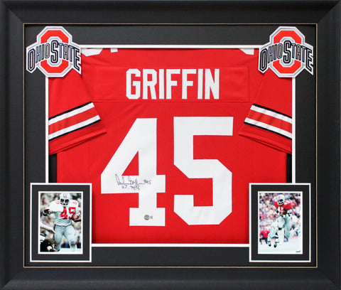OSU Archie Griffin "HT 74/75" Signed Red Pro Style Framed Jersey BAS Witnessed