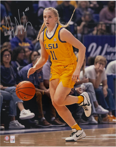 Hailey Van Lith LSU Tigers Signed 16" x 20" Gold Jersey Dribbling Photo