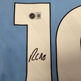 Autographed/Signed Rayan Cherki Manchester City Blue Jersey Beckett BAS COA