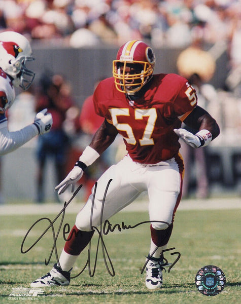 Ken Harvey Signed Washington Football Team Red Jersey Action 8x10 Photo (SS COA)