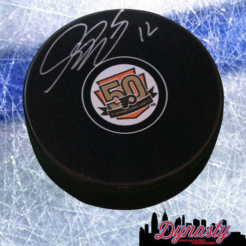Simon Gagne Autographed Signed Flyers 50th Anniversary Hockey Puck JSA PSA Pass