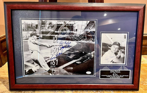 Roger Maris Autographed Photo w/ 11x14 Photo (3 Signatures) Framed JSA