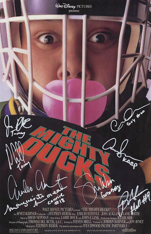The Mighty Ducks Cast Signed 11x17 Poster (Estevez + 7 Sigs - w/Names) -(SS COA)