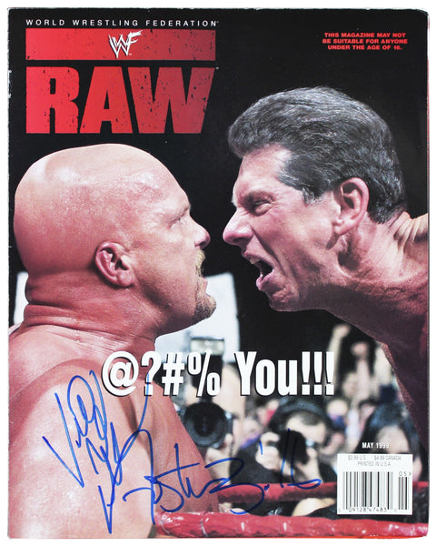 Vince McMahon & Steve Austin Signed May 1999 WWE RAW Magazine Cover BAS #AE64010
